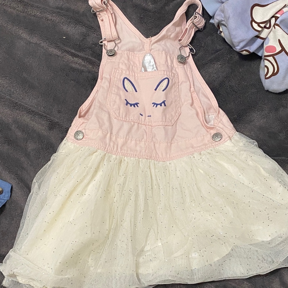 OshKosh B'gosh Pink and Cream Unicorn Tulle Overall Dress